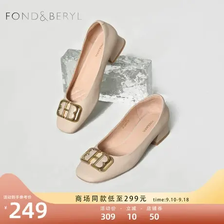 菲伯丽尔方圆头低跟浅口秋季女新款金属装饰纯色女鞋子FB23111055商品大图